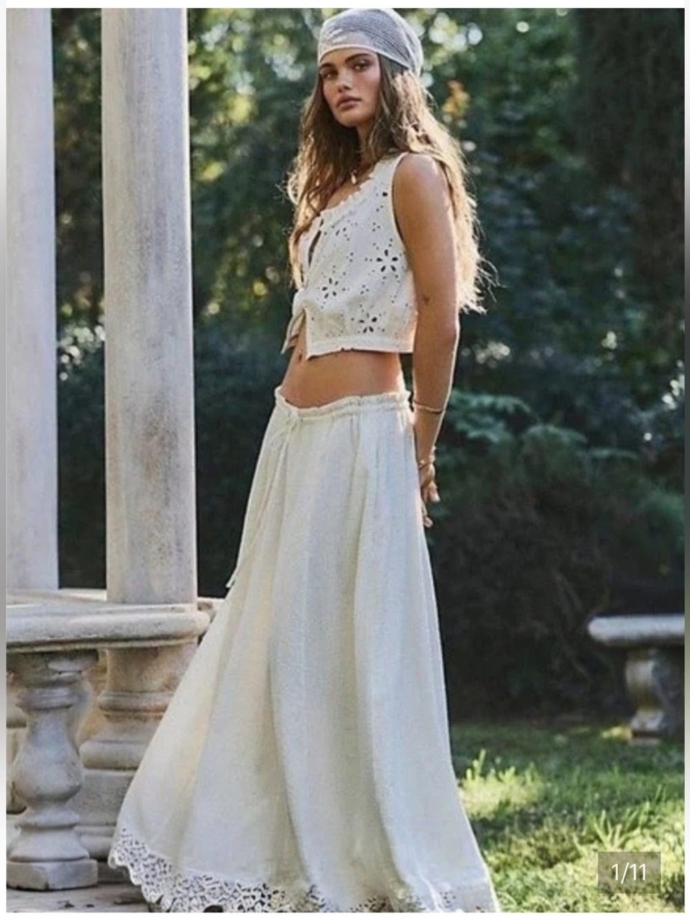 Free People Madelyn Cotton White Maxi Skirt Set NWT Size XS